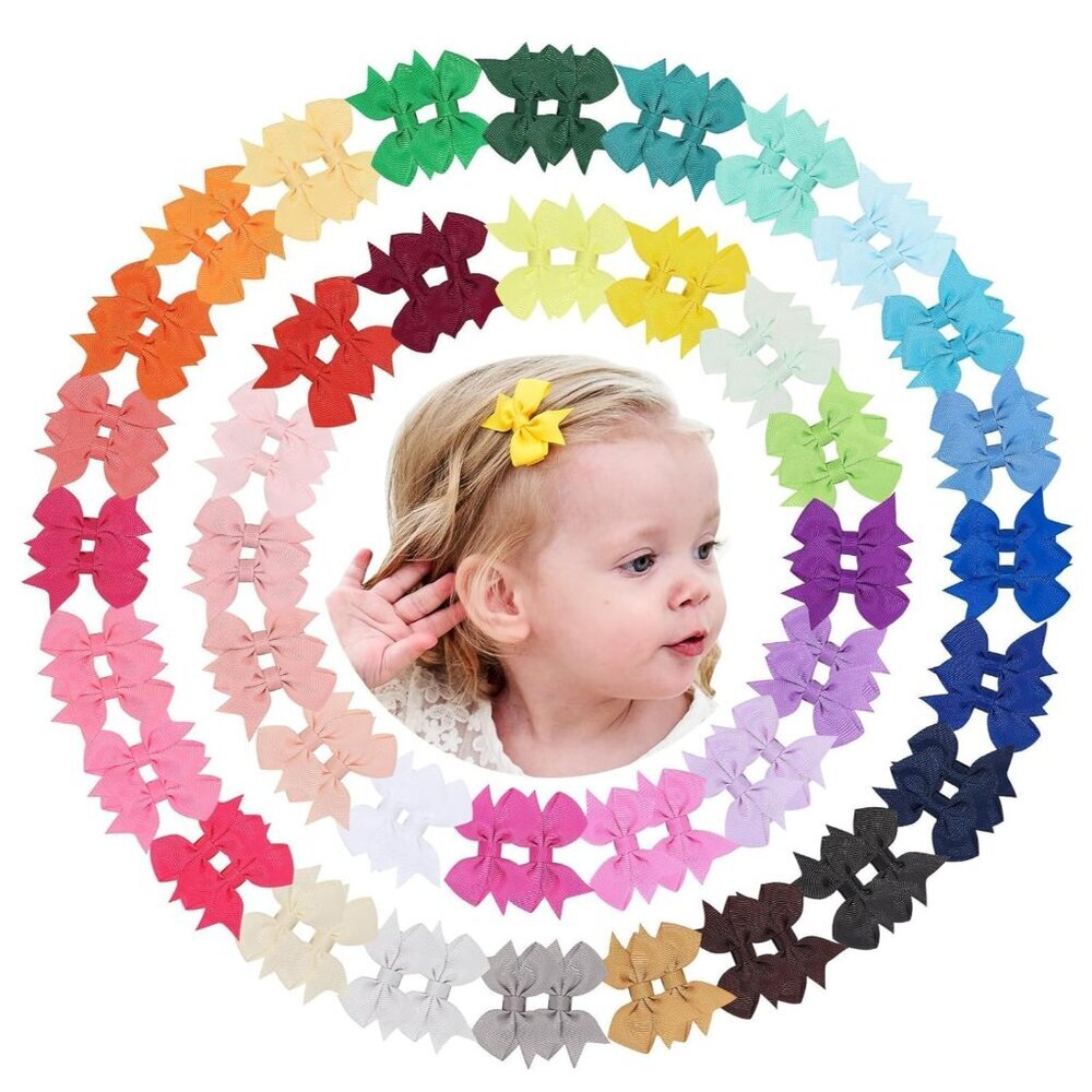 80PCS 2'' Baby Girls Fully Lined Grosgrain Boutique Solid Color Ribbon Mini Hair